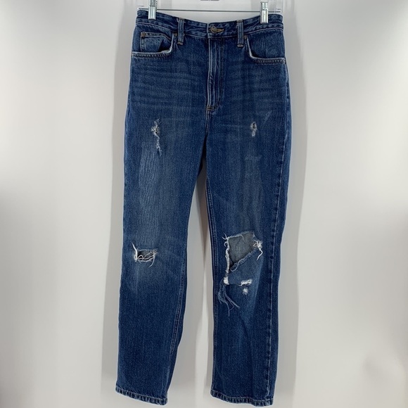 LEE VINTAGE MODERN HIGH RISE STRAIGHT LEG ANKLE JEANS DESTROYED 28 MEDIUM - Picture 1 of 9